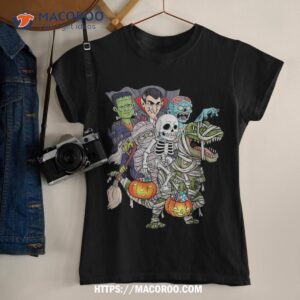 skeleton zombie riding mummy t rex funny halloween pumpkin shirt halloween gifts for teens tshirt