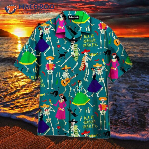 Skeletons Day Of The Dead Mexico Pattern Blue Hawaiian Shirts