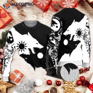 Skoll And Hati Viking Wolf Ugly Christmas Sweater