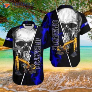 skull and heavy equipment operator black hawaiian shirts 0