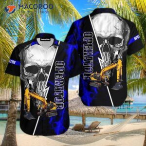 skull and heavy equipment operator black hawaiian shirts 1