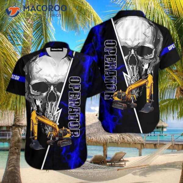 Skull And Heavy Equipment Operator Black Hawaiian Shirts