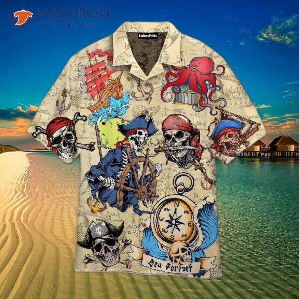 Skull And Pirate White Hawaiian Shirts