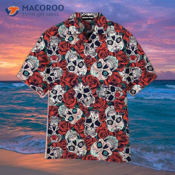 Skull And Rose Vintage Day Of The Dead Hawaiian Shirts