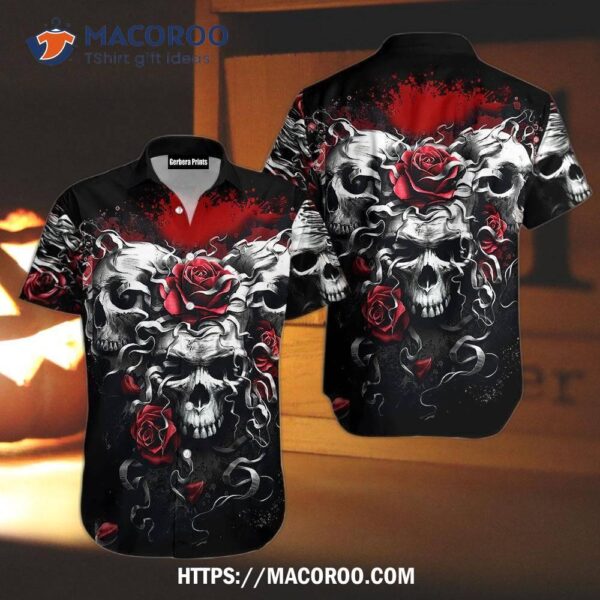 Skull And Roses Black Red Hawaiian Shirts, Halloween Treats For Teachers