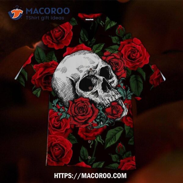 Skull And Roses Hawaiian Shirts, Unique Halloween Gifts