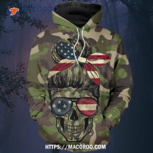 Skull Army Lady Mom Camo Hoodie All Over Print 3D, Halloween Wedding Gifts