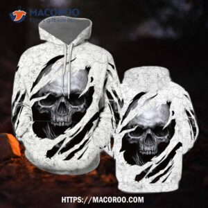 Skull Black All Over Print 3D Hoodie, Halloween Birthday Gifts For Her