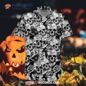 Skull Black And White Hawaiian Shirts, Halloween Gifts For Girlfriend