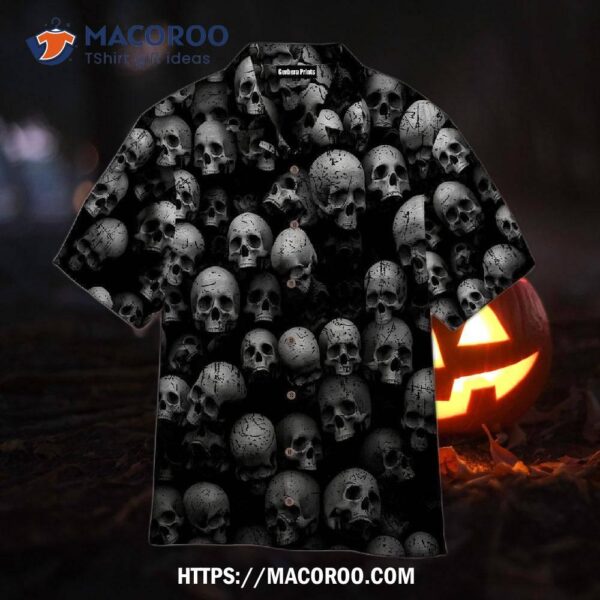 Skull Black And White Hawaiian Shirts, Halloween Hostess Gifts