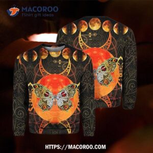 Skull Butterfly Moon Lights Crewneck Sweatshirt, Halloween Gift For Grandchildren