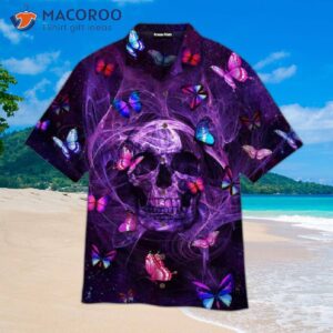Skull-butterfly-purple Hawaiian Shirts