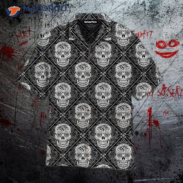 Skull Day Of The Dead Pattern Black Hawaiian Shirts