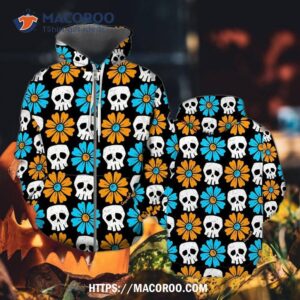 Skull Flower All Over Print 3D Hoodie, Halloween Gifts For Boyfriend