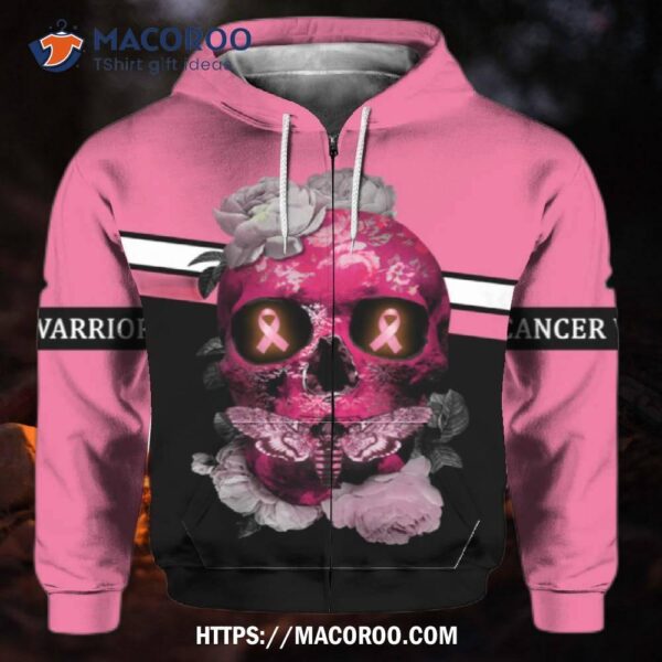 Skull Flower Breast Cancer Awareness All Over Zip Hoodie Print, Halloween Teddy Bears