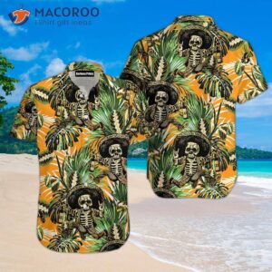 skull green leaf hawaiian shirts 0