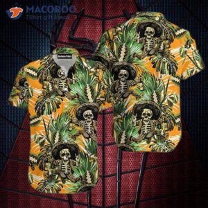 skull green leaf hawaiian shirts 1