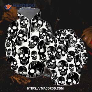 Skull Head Black And White All Over Print 3D Hoodie, Halloween Gifts For Students