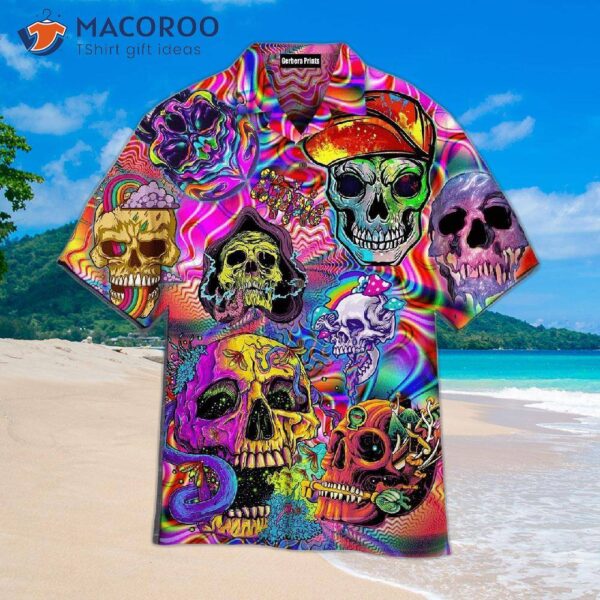 Skull Hippie Colorful Patterned Hawaiian Shirts