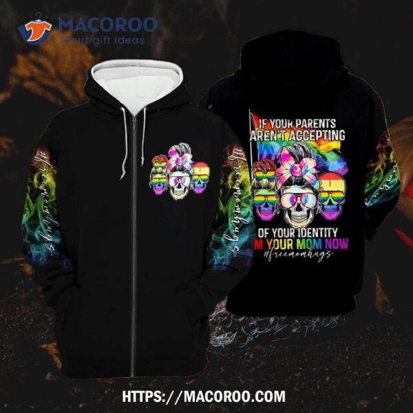 Skull Lgbt Free Mom Hug Zip Hoodie All Over Print, Small Halloween Gifts