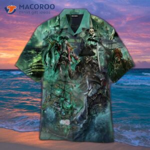 skull pirate and ghost ship halloween hawaiian shirts 1