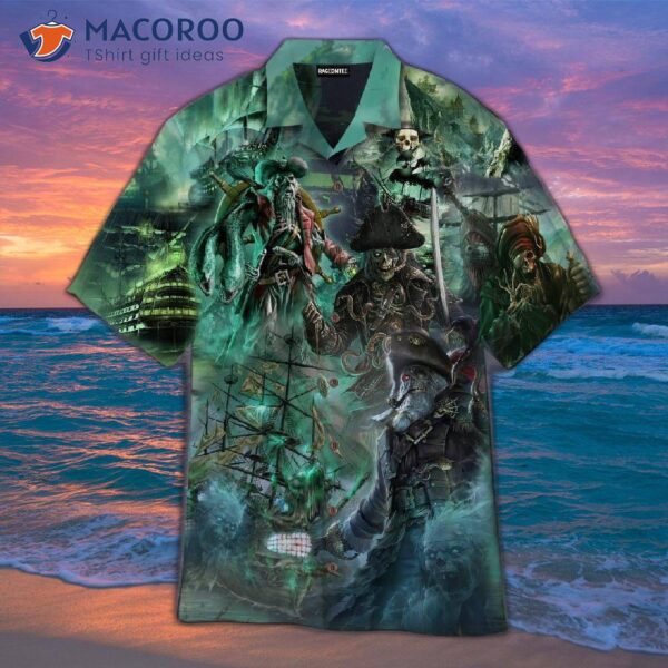 Skull Pirate And Ghost Ship Halloween Hawaiian Shirts