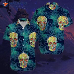 Skull-print Tropical Green Hawaiian Shirts