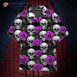 skull printed purple hawaiian shirts 0