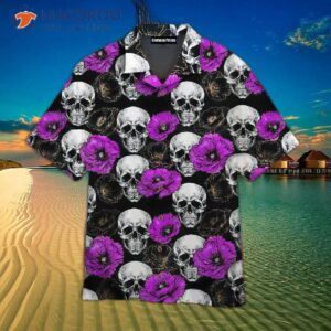 skull printed purple hawaiian shirts 1