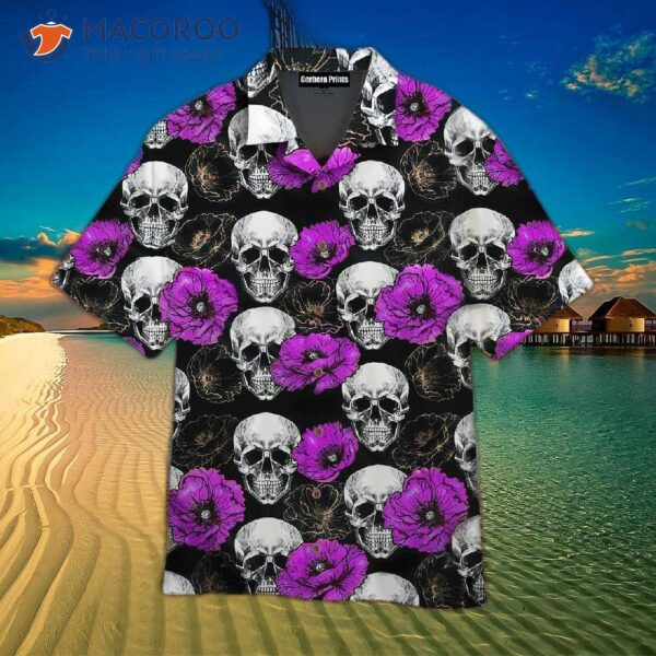 Skull-printed Purple Hawaiian Shirts