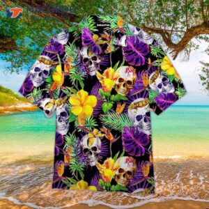 Skull-printed Tropical Purple Hawaiian Shirts