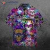 Skull-printed Tropical Purple Hawaiian Shirts