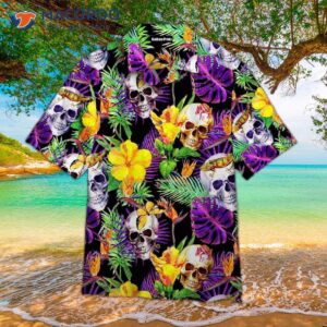 Skull-printed Tropical Purple Hawaiian Shirts