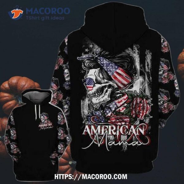 Skull Rose American Mama All Over Print 3D Hoodie, Small Halloween Gifts