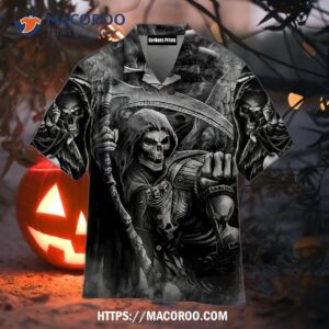 Skull Scythe Of Death Black And Grey Hawaiian Shirts, Halloween Party Favor Ideas