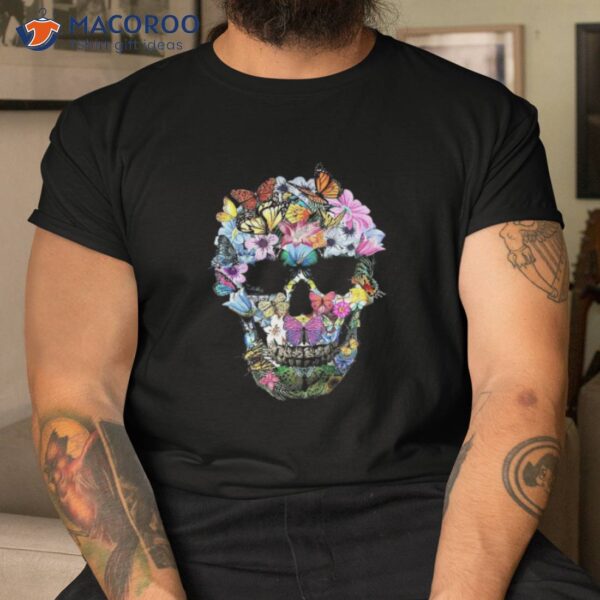 Skull Shirts For Floral Butterfly Cool Halloween Shirt