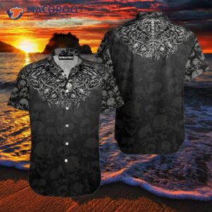 skull tropical black hawaiian shirts 0