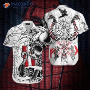 skull viking bird dragon and white hawaiian shirts 0