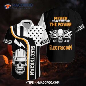 Skullcap Electrician Skull Black And White Hawaiian Shirts, Halloween Gifts For Kids