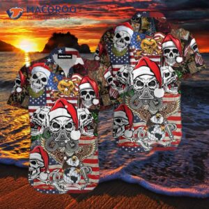 Skulls, Christmas, Us Flag, Skeletons, Horror, Merry Colorful Hawaiian Shirts
