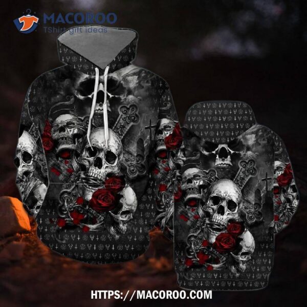 Skulls On The Roses All Over Print 3D Hoodie, Halloween Wedding Favours