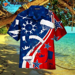 Sky-blue And Red Hawaiian Shirts For Skydiving Nature