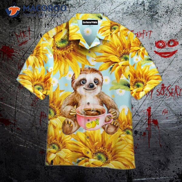 Sloth Coffee In The Sunny Flower Forest Hawaiian Shirts