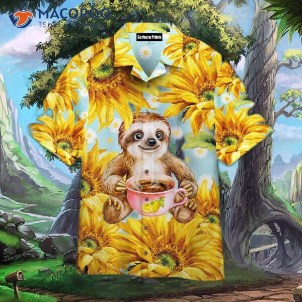 Sloth Coffee In The Sunny Flower Forest Hawaiian Shirts