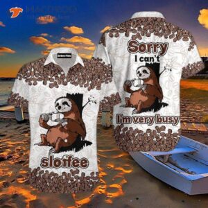 Sloth Coffee Sloffee Pattern Brown And White Hawaiian Shirts