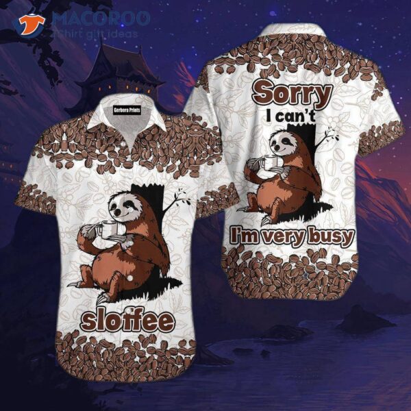 Sloth Coffee Sloffee Pattern Brown And White Hawaiian Shirts