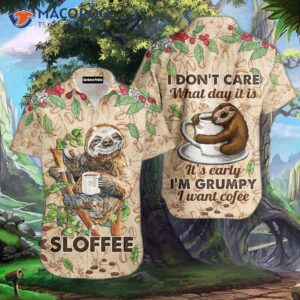 sloth love coffee sloffee hawaiian shirts 0