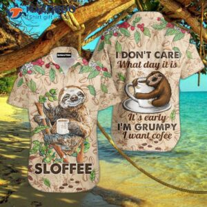 sloth love coffee sloffee hawaiian shirts 1