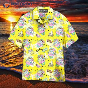 Sloth With Flamingo Circle On A Yellow Beach Hawaiian Shirt