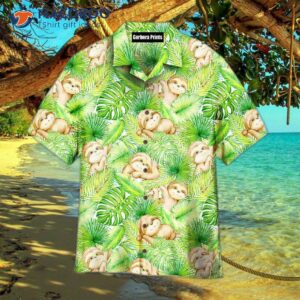 Sloths Surrounded By Tropical Leaves Are On Hawaiian Shirts.